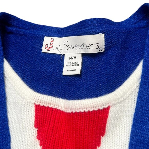Jolly Sweaters Christmas Sweater Mens Size M Red White Blue Suit Fair Isle - Picture 3 of 4